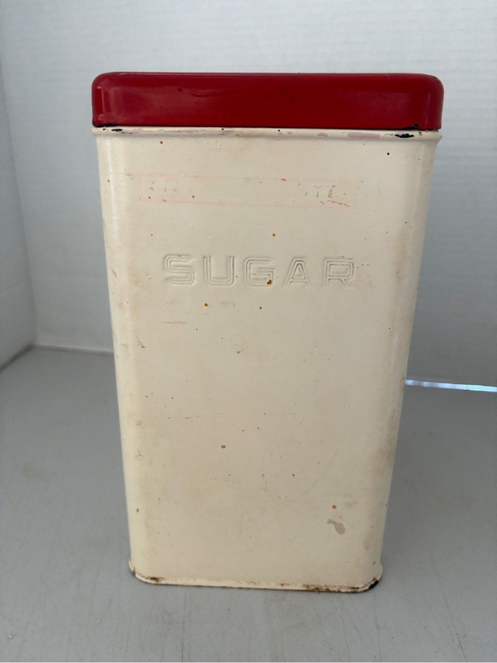Vintage Cream Metal Sugar Canister with Red Lid Lincoln Beauty Ware